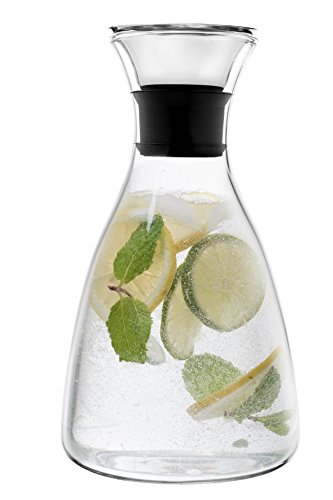 Eekay Wares Drip-Free Hot & Cold, Borosilicate 50 OZ Glass Carafe with Stainless Steel Flip Top Lid Great for decanting , serving wine, Beverage Pitcher