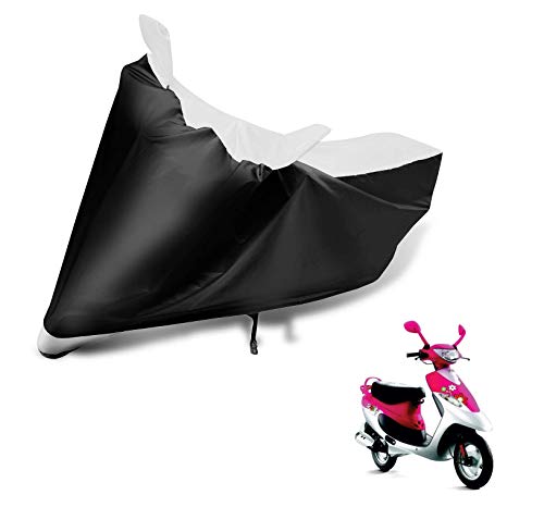 Image of Auto Hub Scooty Cover Compatible with TVS Scooty Pep Plus with Mirror Pocket, Dustproof, Heat Resistant, Triple Stitched, Pep Plus Scooty Cover- Black, White