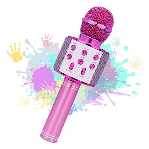 Karaoke Microphone Bluetooth Wireless,Portable KTV Microphone for Kids,Karaoke Machine Wireless Mic,Hand Held Karaoke Microphone Recording,Compatible with Android & iOS Mobile Phone or TV - (Pink) Cover