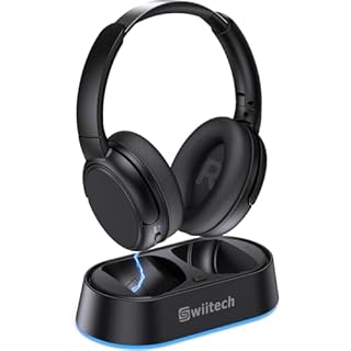 Swiitech Wireless Headphones for TV Watching, TV Headphones with Transmitter Charging Base, Bluetooth V5.3, No Lip-Sync Delay, Clear Voice, Plug & Play, Comfortable, Gifts for Elderly/Seniors