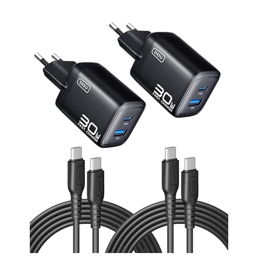 INIU 30W Cargador USB C 2-Paquetes, [USB-C + USB-A] 2-Puertos USBC Enchufe Cargador iPhone Carga Rapida, Múltiple Cargador PD Rápido Pared Adaptador Tipo C para iPhone 16 15, iPad Pro, Samsung S24