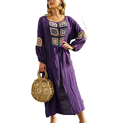 Robe de plage brodée caftan turque pour femme violet en taille unique