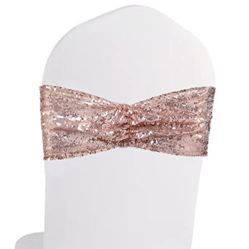 Eternal Beauty Set mit 50 Pailletten-Stuhlbändern, Schleifen in Roségold, Stuhlschärpen für Hochzeit, Party, Klappstuhl, Dekoration Cover