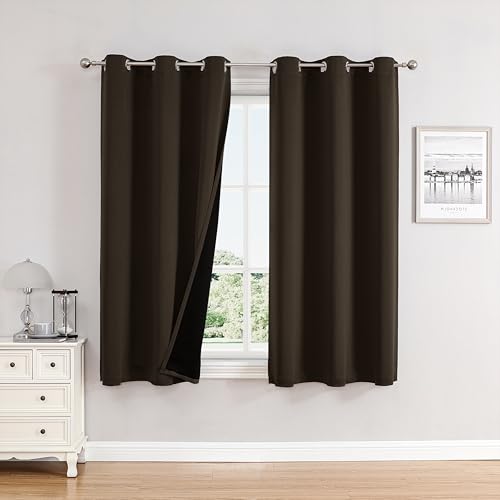 ChrisDowa 100% Blackout Curtains for Bedroom 63 Inches Long 2 Panels Set