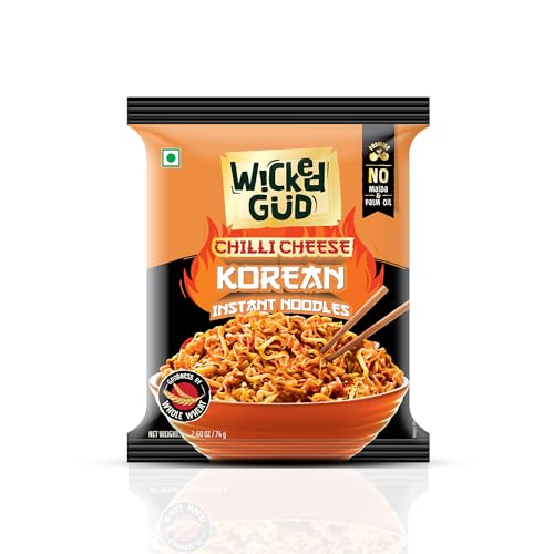 Image of Wickedgud Chilli Cheese Korean Instant Noodles, Single Pack 74g | Whole Wheat | No Maida | No Pam Oil