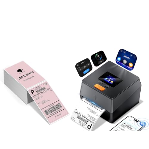 Image of Phomemo 4x6 Bluetooth Thermal Label Printer & 250 Pcs 4x6 Thermal Labels, Shipping Label Printer with Touchable Screen for Small Business, Compatible with USPS, Tiktok, Amazon