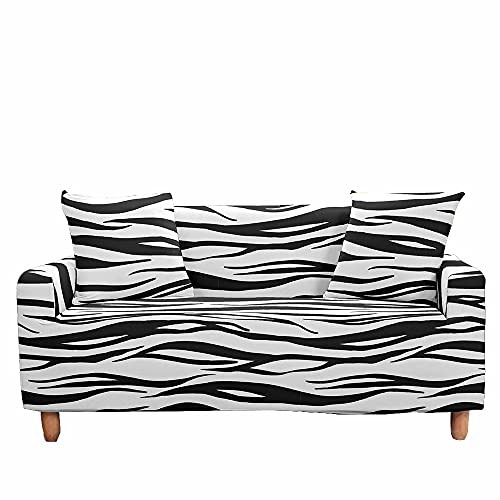 FANSU Housse de Canapé Extensible 1/2/3/4 Places avec Accoudoirs, Impression Rayure Zèbre 3D Revêtement de Canapé Elastique Couverture de Sofa Protection de Canapé...