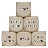 „was Machen wir?“ Entscheidungswürfel Hobby Freizeit Kino Fernsehen Essen gehen Disco Kneipe Spieleabend Holzwürfel 30 mm - 1 Stück
