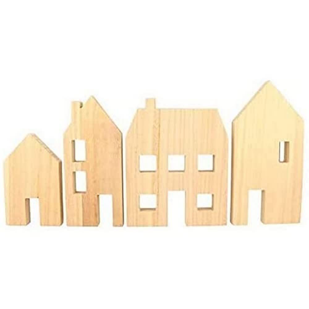 Artemio Wooden Houses to Decorate - 4 Pieces, Multicolored, Miniatura