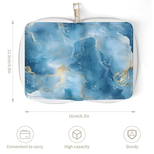 Blue Gold Marble Small Business Credit Card Holder Wallet with 20 Card Slots Case Coin Purse Pouch3