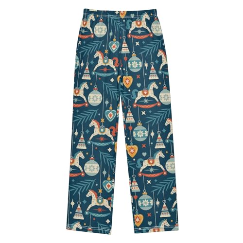 Boys' Pants Hristmas Noel Bauble Tree Branche Rocking Horse Long Bottoms Elastic Waist Trousers with Pockets S-XL