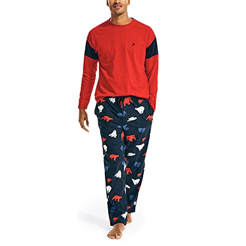 Nautica Men's J-Class Long Sleeve Sleep Top, Red, Small