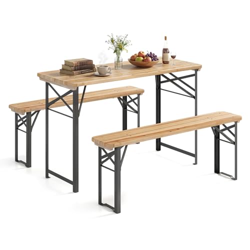 Giantex 3-Piece Folding Picnic Table with Benches Set, Solid Wood