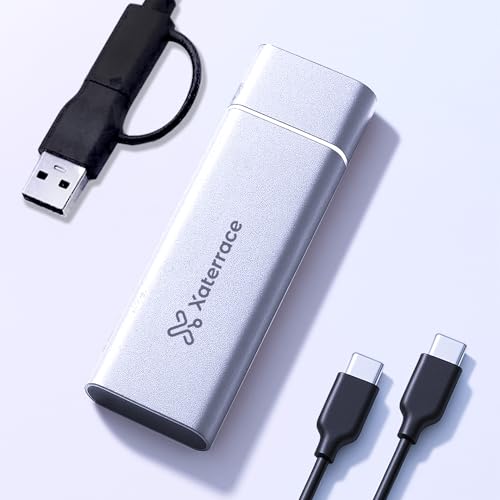 【整備済み品】Xaterrace SSD 外付け NVMe USB3.2(Gen2) 対応 理論値最大速度1000MB/秒 アルミ筐体 Windows/Mac 対応 ハードディスク PS5 テレビ録画 ポータブル (シルバー, 256, GB)