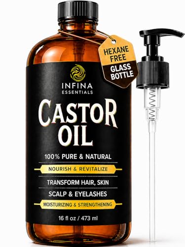 INFINA ESSENTIALS Pure Cold Pressed Castor Oil - Hexane Free, Gla...