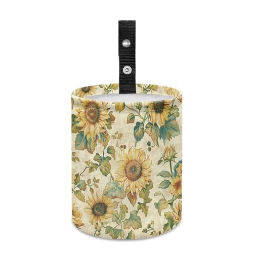 Image of Pensura Car Trash Can Multipurpose Camping Cute Sunflowers Trash Can Quality Portable Small Waste Basket Car Garbage Bag Collapsible Cars Seat Back Use for Women Interior
