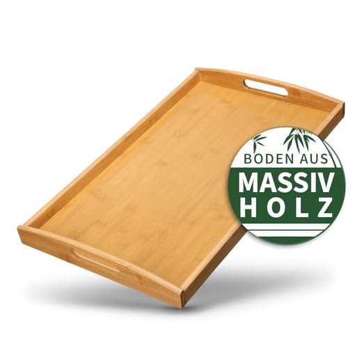 HEIMWERT Tablett Serviertablett Bambus Holz - besonders stabiles und leichtes Holztablett mit Griff - rechteckig Tablett Holz Serviertablett groß Serving Tray Küchen Deko Servierplatte (Natur)