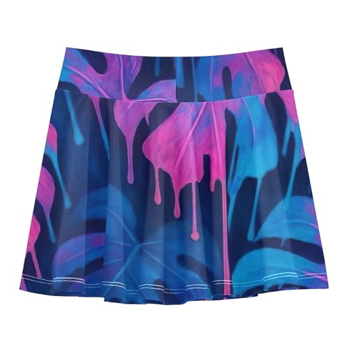 Joisal Artistic Monstera Leaves Blue Girls' Shorts Athletic Skorts Tennis Skirts for Kids Uniform Flowy Skort 3t2