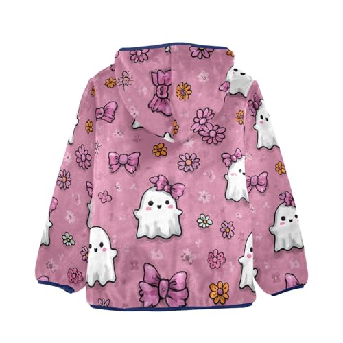 Ghosts with Pink Cute Bows Toddler Fleece Jacket Girl Boys Hooded Fleece Jacket Coat Warm Outwear Zip-up 3-10T2