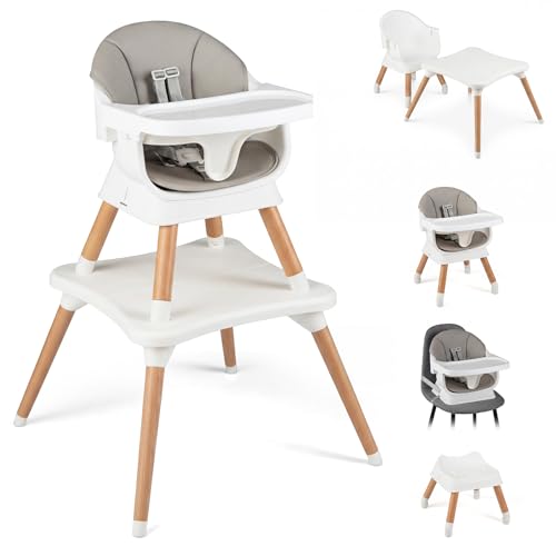 Image of BABY JOY High Chair, 9-in-1 Convertible Highchairs for Babies and Toddlers, Booster Seat | Table & Chair Set | Stool, Adjustable Legs, Removable Tray, Safety Harness & PU Cushion (Gray)
