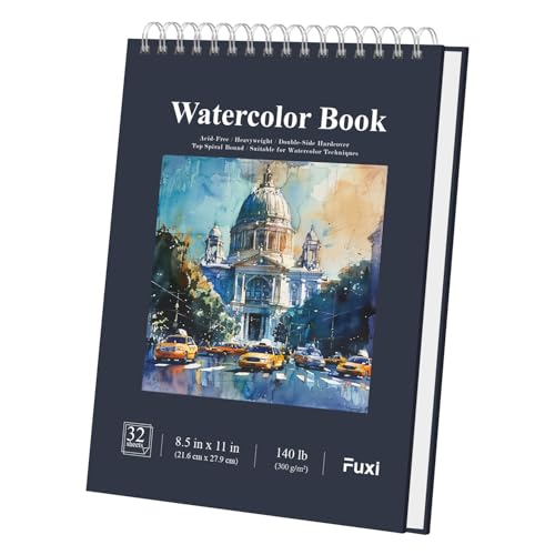 Image of Fuxi Watercolor Notebook 8.5 inch x 11 inch, 140 lb Cold Press Watercolor Paper, 32 Sheets (64 Pages) Water Color Paper Pad, Art Supplies for Adults Painting, Gouache & Ink.