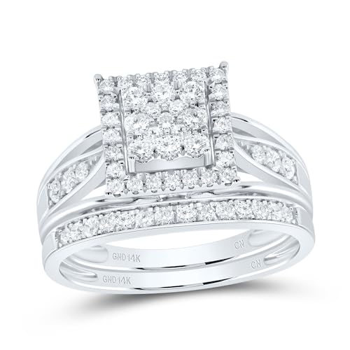 Jewels By Lux 14kt White Gold His & Hers 1 Cttw Diamond Square Bridal Wedding Ring Band Set, Women Size: 5-9, Men Size: 8-122