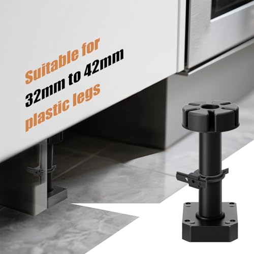 16 Stück Sockelleisten Clips Küchen Sockelblende Clips für Sockelleisten Küche Küchensockel Befestigungsclips Sockelblendenhalter Schwarz Kunststoff mit 48 Schrauben für Küchenfüße 32-42mm