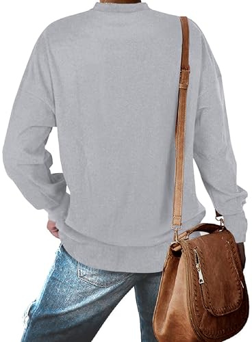 PLMOKEN Plus Size Long Sleeve Shirts for Women Crewneck Oversized Sweatshirts Fall Tunic Tops, Grey, 2XL — view 3