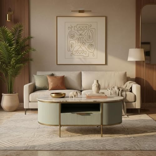 Image of Monaco Coffee Table Premium Sintered Stone Top Center Table for Living Room Silver Grey 110 x 60 x 45 cm