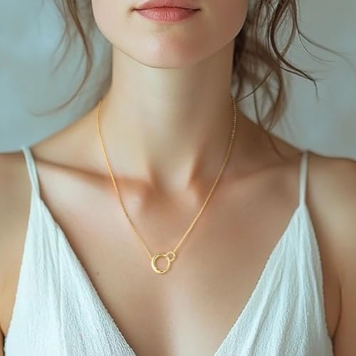 Gold Necklace 14K Gold Pendant Necklace for Women Dainty Pendant Clean Simple and Modern Double Circle Pendants Necklaces for Women3