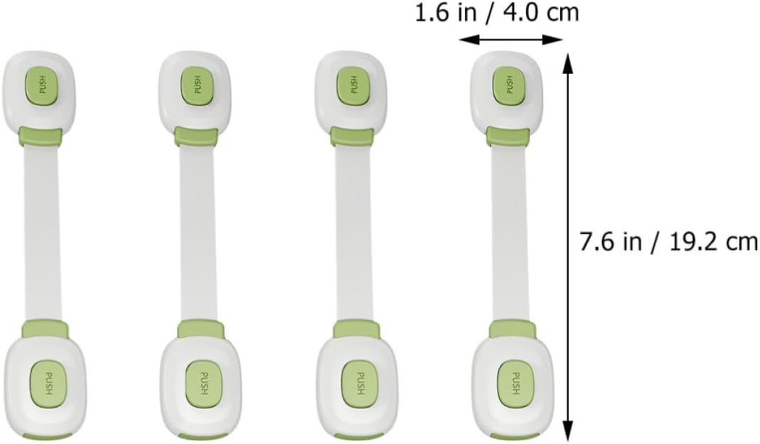 4pcs Proof Latches with Adhesive Backing, Safety Strap Locks for Refrigerator and Drawers, No Tools Needed Childproof Cabinet Locks in Green