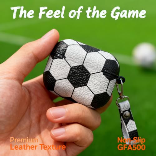 Image of Soccer Case for AirPods Pro 2, 3D Sports Ball PU Leather Protective Cover with Lanyard Keychain, Shockproof Case for Apple AirPods Pro 2nd /1st Generation - Gifts for Boys & Men