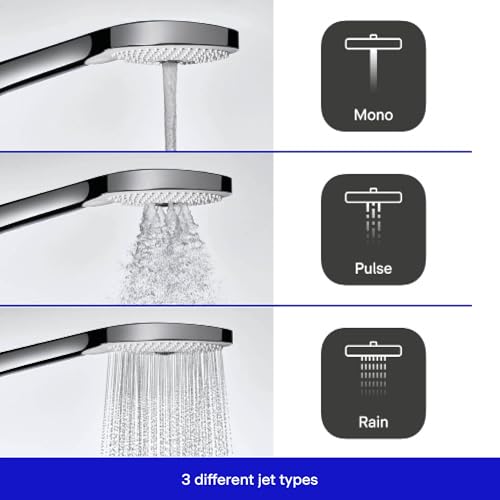 Duravit Universal Doccetta a mano, Doccia con 3 tipi di getto (Rain, Pulse, Mono), Doccia a mano rotonda (Ø 120 mm), Doccetta per doccia facile da pulire, Nero opaco