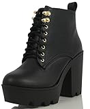 Soda Women's Climate Faux Leather Lace-Up Thick Platform Chunky Heel Lug Ankle Bootie,Black,5.5