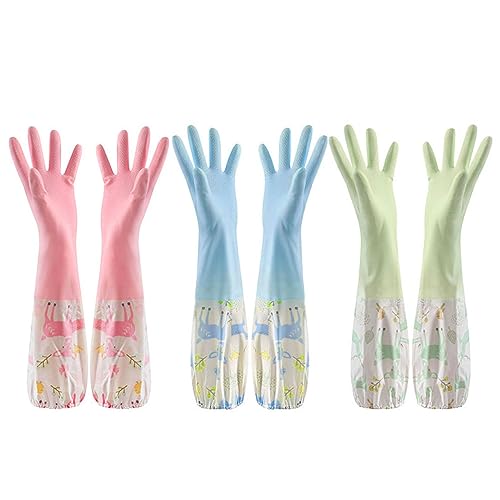 LATRAT 3 pares de guantes de cocina antideslizantes largos, guantes de goma para cocina, lavado de platos, limpieza de lavandería doméstica