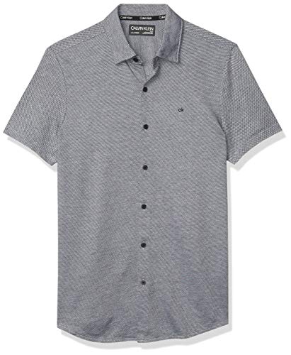 Calvin Klein Men's Short Sleeve Liquid Touch Polo Button Down Shirt, Black Combo, X-Large