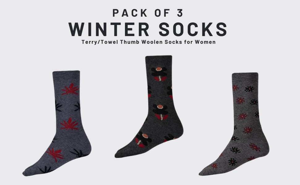 Image of RC. ROYAL CLASS Women's Warm Woolen Calf Length Thick Terry /Towel Multicolored Socks(Pack of 3 Pairs)(Winter wear socks)