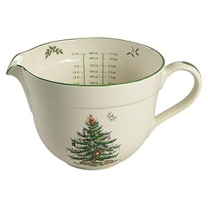 Spode Christmas Tree Batter Jug - 2 Quart Mixing Batter Bowl with Handle and Precision Pour Spout, Fine Earthenware Holiday Baking Tool - Festive Bakeware for Christmas, Dishwasher & Microwave Safe Spode Christmas Tree Batter Jug 2 Quart Mixing Batter Bowl with Handle and Precision Pour Spout Fine Earthenware Holiday Baking Tool Festive Bakeware for Christmas Dishwasher Microwave Safe