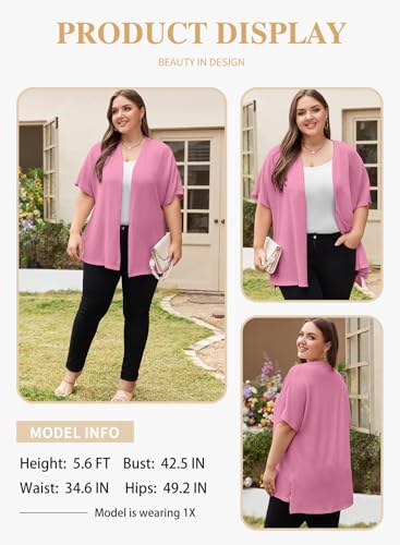 Image of Eytino Women Plus Size Lightweight Cardigan Half Sleeve Ribbed Knit Kimono Cardigans Tops(1X-5X)