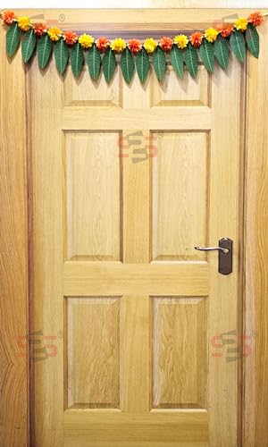 Image of S2S Artificial Marigold & Mango Leaves Simple Door - Window toran /Door hangings /Festive Decorations | 1 Piece | (Yellow and Orange) (Length - 40 Inch)