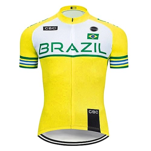 Maillots de cyclisme homme Brésil en tissu anti-transpiration manches courtes