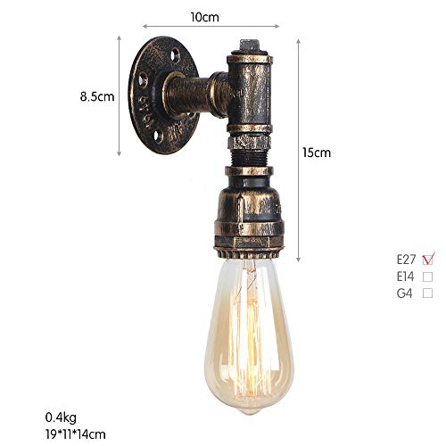 Aokey Applique da Parete antichi, Presa per Lampada E27 a Parete in Rame Retro Stile a Tubo di Acqua,BG825.2