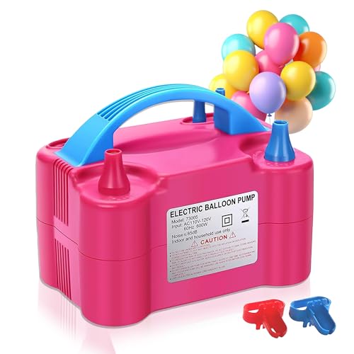 Generic Ballon Air Pump Electric, Portable Electric Blower Pump with Dual Nozzle for Party Decoration, Birthday, Gender Reveal, Graduation Party and Celebration, Rose Red