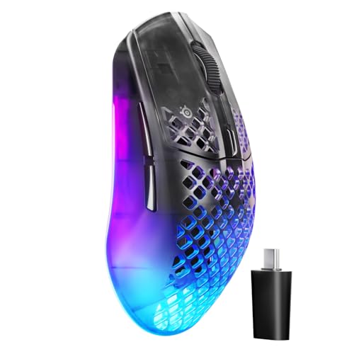 SteelSeries Aerox 3 Wireless Gen 2 - Mouse Super Leggero da 68 g, Polling a 4K, Sensore Ottico da 26K DPI, Batteria da 200 Ore, Impermeabile IP54, 80M di Clic, RGB, Piedini 100% PTFE, Shadow