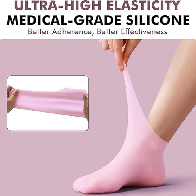 Image of 2 Pairs Silicone Moisturizing Glove Socks Set, Anti Slip Soft Spa Gel Socks Softening Feet Dry Cracked Skin, Women Spa Pedicure Socks for Foot Hand Softening, Foot Care After Pedicure (Pink)