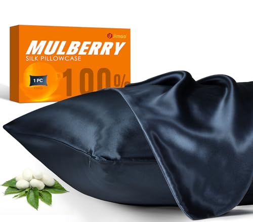 Natural Silk Pillowcase for Hair and Skin with Hidden Zipper, 22 Momme, 600 Thread Count 100% Mulberry Silk Pillowcase, Soft Smooth Both Sided Silk Pillow Cover(Navy Blue, King 20 inch X 36 inch ,1pc)