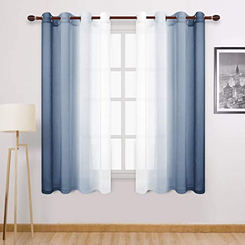 DWCN - Juego de 2 Paneles de Cortina para Ventana Transparentes de Lino sintético Degradado, Anillas en la Parte Superior, para Dormitorio y Sala de Estar, 132,1 x 182,8 cm, Azul Mezclilla