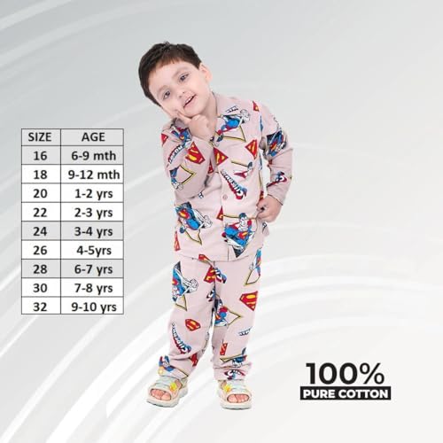 Image of TONY & JONY Summer Casual Wear Self Design Cartoons Printed Full Sleeve 100% Pure Cotton Kid's Top Bottom Set /Night Suit