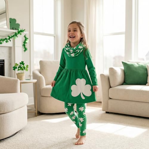 Image of Unique Baby Girls Kids Toddler 3pc Outfit Set Long Sleeve Soft Knit Tunic Top Leggings and Scarf