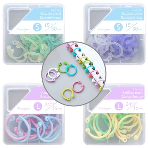 Focusynn 92 Anillas para Encuadernar de Colores Hojas Sueltas, Anillos de Plástico Flexibles de Encuadernación de Libro, Organización de Documentos, Scrapbook, Folleto de Hojas,Craft (Pack 1)